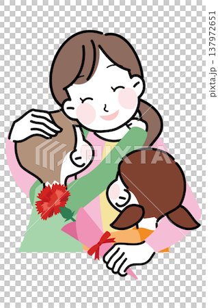 母の日に子供たちからカーネーションを受け取るお母さんのイラスト 137972651