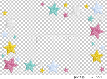 【パステルポップ星の横フレーム】手刺繍イラスト素材 【パステルポップ星の横フレーム】手刺繍イラスト素材 137972718