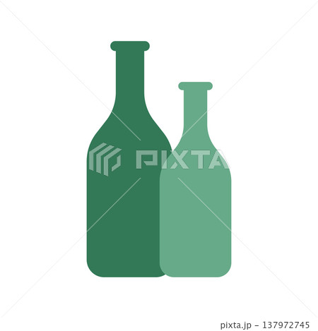 Two green glass bottles icon isolated on white. Vector illustration Two green glass bottles icon isolated on white. Vector illustration 137972745