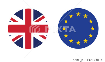Flag of EU and UK United Kingdom round icon, banner vector illustration.  137973014