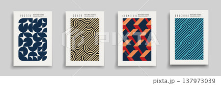 Collection of color abstract posters with geometric shapes and striped ornament. Modern art covers, backgrounds, placards, brochures, banners, flyers, presentation template Collection of color abstract posters with geometric shapes and striped ornament. Modern art covers, backgrounds, placards, brochures, banners, flyers, presentation template 137973039