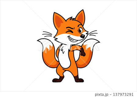 Mascot Cartoon orange fox character winking and dancing isolated on white background 137973291