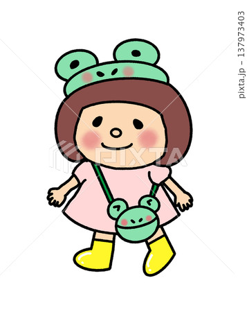 カエル帽子の女の子　梅雨の子どものおしゃれキャラクター 137973403
