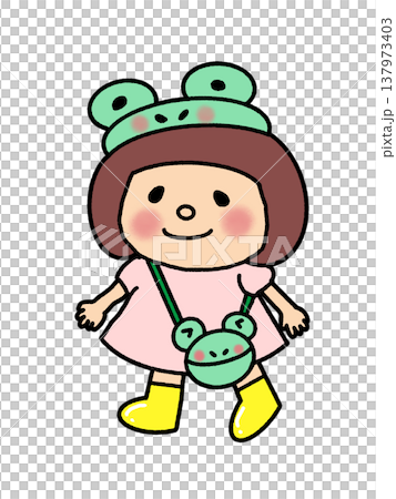 カエル帽子の女の子　梅雨の子どものおしゃれキャラクター 137973403