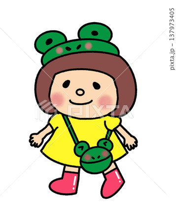 Rainy season 蛙帽子の子供イラスト長靴キャラクター Rainy season 蛙帽子の子供イラスト長靴キャラクター 137973405