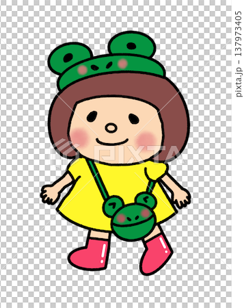 Rainy season 蛙帽子の子供イラスト長靴キャラクター Rainy season 蛙帽子の子供イラスト長靴キャラクター 137973405