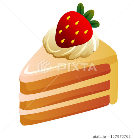 slice of strawberry cream cake 137973765