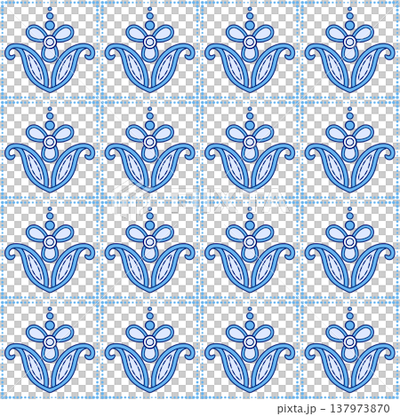 Cozy decor of blue leaves and flowers. Floral seamless pattern. Romantic vintage ornament on white background. Square mosaic tile 137973870