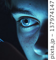 Dramatic Blue Neon Illuminated Eye Macro Cinematic Portrait 137974147