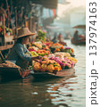 Thai Floating Market Flower Vendor at Golden Hour 137974163