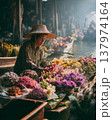 Authentic Thai Floating Market Vendor Selling Flowers on Boat 137974164