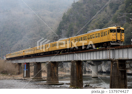 伯備線を走る115系普通電車7両 伯備線を走る115系普通電車7両 137974427