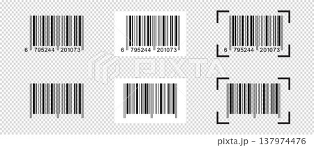 Set of barcode stickers with scanner frames....のイラスト素材 [137974476] - PIXTA