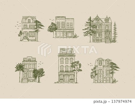 House compositions old fashioned style green 137974974