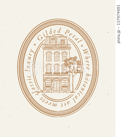 Vintage house label with text glided petal beige Vintage house label with text glided petal beige 137974991