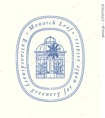 Greenhouse line art label with text monarch leaf extraordinary greenery blue Greenhouse line art label with text monarch leaf extraordinary greenery blue 137975014