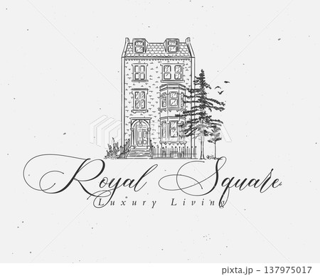 Vintage house label with text royal square luxury living black Vintage house label with text royal square luxury living black 137975017