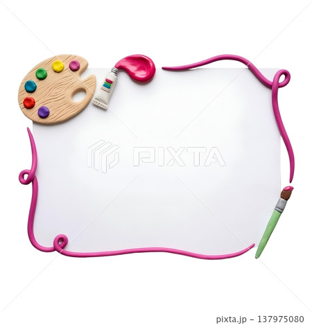 クレイアート風に描いた、絵の具とパレットのフレーム 137975080