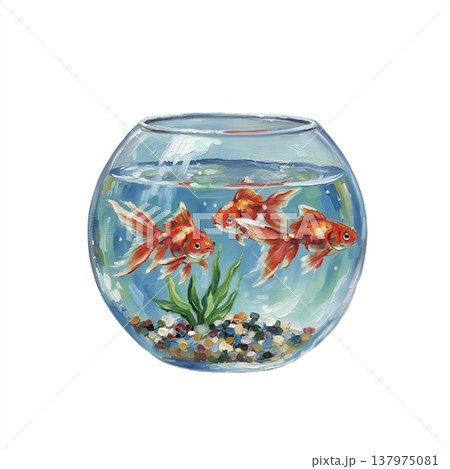 丸い金魚鉢の中で泳ぐ、金魚のイラスト 137975081