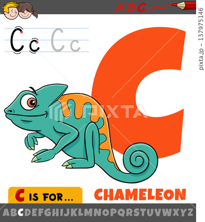 letter C from alphabet with cartoon chameleon animal character 137975146