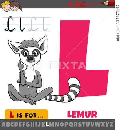 letter L from alphabet with cartoon lemur animal character 137975147