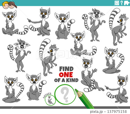 one of a kind puzzle activity with funny cartoon lemurs animals 137975158