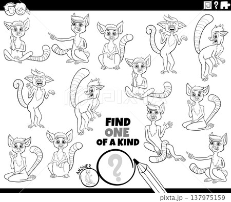 one of a kind puzzle activity with cartoon lemurs animals coloring page one of a kind puzzle activity with cartoon lemurs animals coloring page 137975159