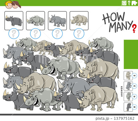 how many counting game with cartoon rhinoceros...のイラスト素材 [137975162 ...