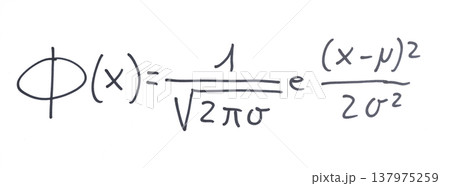 normal or Gaussian distribution formula written with black marker 137975259