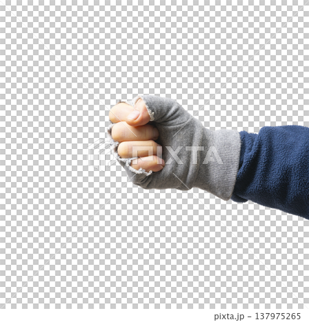 a male hand with a fingerless woolen glove a male hand with a fingerless woolen glove 137975265