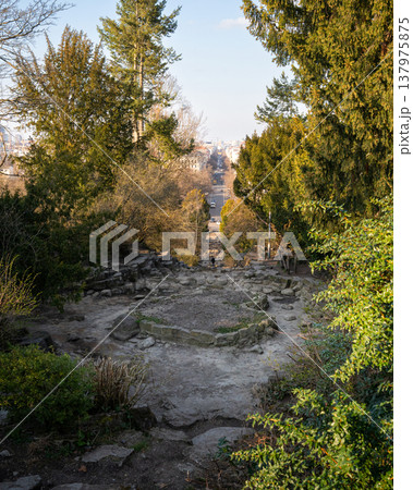 View from a Park Hill Toward a City Street View from a Park Hill Toward a City Street 137975875