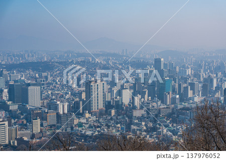 Aerial view of Jung-gu district buildings and urban landscape in Seoul, captured from Namsan Mountain. Aerial view of Jung-gu district buildings and urban landscape in Seoul, captured from Namsan Mountain. 137976052