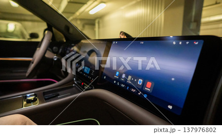 Modern car interior with touch screens. Modern car interior with touch screens. 137976802