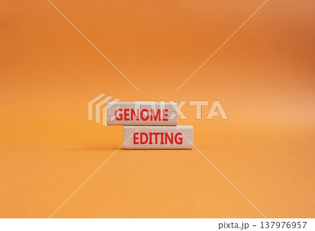Genome Editing symbol. Wooden blocks with words Genome Editing. Beautiful orange background. Genetics and Genome Editing concept. Copy space. Genome Editing symbol. Wooden blocks with words Genome Editing. Beautiful orange background. Genetics and Genome Editing concept. Copy space. 137976957