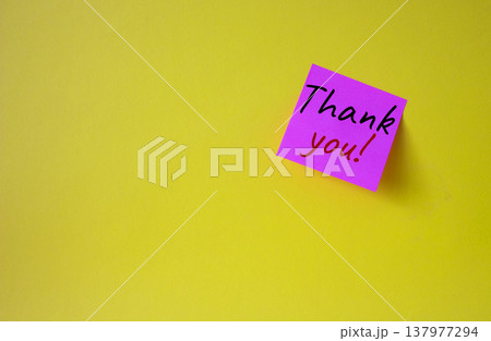 Thank you symbol. Steaky notes with words Thank you. Beautiful yellow background. Business and Thank you concept. Copy space. 137977294