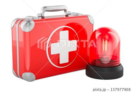 First aid kit with emergency beacon. 3D rendering 137977908