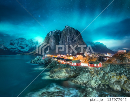 Northern lights in Hamnoy, Lofoten Islands, Norway. Aurora Northern lights in Hamnoy, Lofoten Islands, Norway. Aurora 137977945