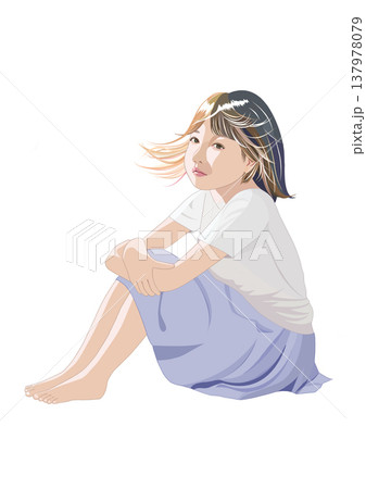 膝を抱えて座る少女のイラスト 膝を抱えて座る少女のイラスト 137978079