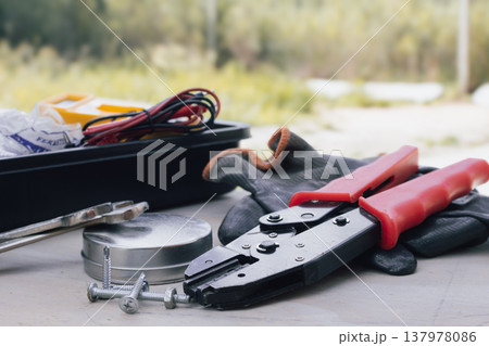Assortment of essential hand tools for various repair and construction tasks representing industrial and diy projects Assortment of essential hand tools for various repair and construction tasks representing industrial and diy projects 137978086