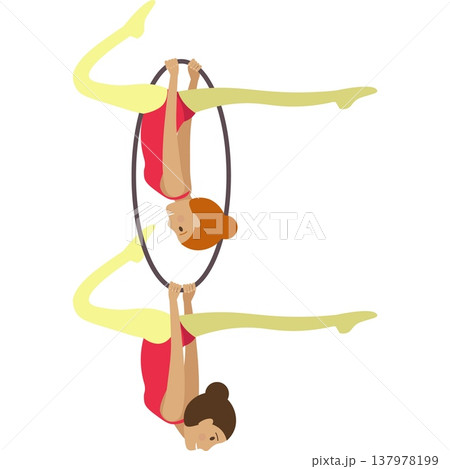 Gymnasts aerialists on rings vector icon 137978199