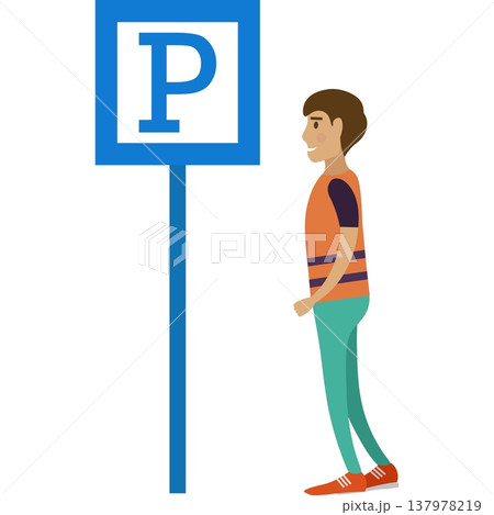 Car driver at parking road sign vector icon Car driver at parking road sign vector icon 137978219
