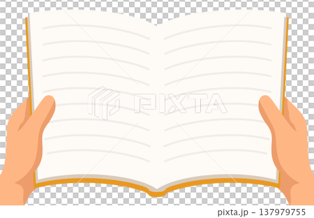 開いた本と手,シンプルなノート 137979755