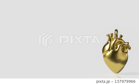 Golden Human Heart Isolated On Clean Background 3d render. Golden Human Heart Isolated On Clean Background 3d render. 137979966