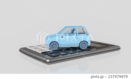 Blue Low Poly Car On Calculator Finance Concept 3d render. Blue Low Poly Car On Calculator Finance Concept 3d render. 137979979