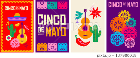 Cinco de Mayo Mexican holiday celebration vertical poster, banner and greeting card designs. Cinco de Mayo Mexican holiday celebration vertical poster, banner and greeting card designs. 137980019