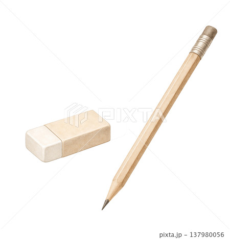 鉛筆と消しゴムのシンプル素材 白背景 学習文房具アイコン ビジネス教育イメージ 鉛筆と消しゴムのシンプル素材 白背景 学習文房具アイコン ビジネス教育イメージ 137980056