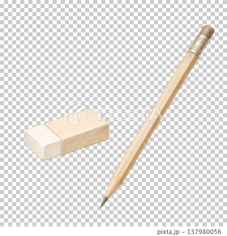 鉛筆と消しゴムのシンプル素材 白背景 学習文房具アイコン ビジネス教育イメージ 鉛筆と消しゴムのシンプル素材 白背景 学習文房具アイコン ビジネス教育イメージ 137980056