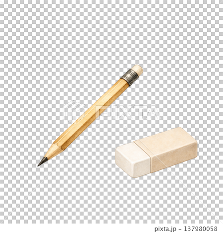 鉛筆と消しゴムのシンプル素材 白背景 学習文房具アイコン ビジネス教育イメージ 137980058