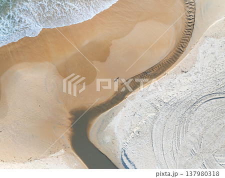 Beautiful sand summer landscape Top view sand beach background 137980318