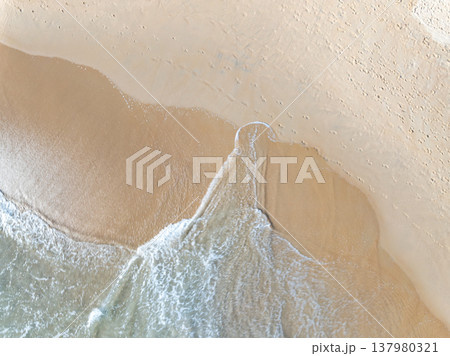 Beautiful sand summer landscape Top view sand beach background Beautiful sand summer landscape Top view sand beach background 137980321